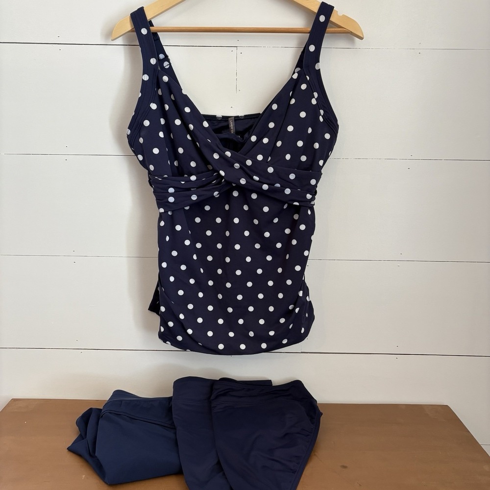 Lands' End Dark Blue Polka Dot One Piece Swimsuit